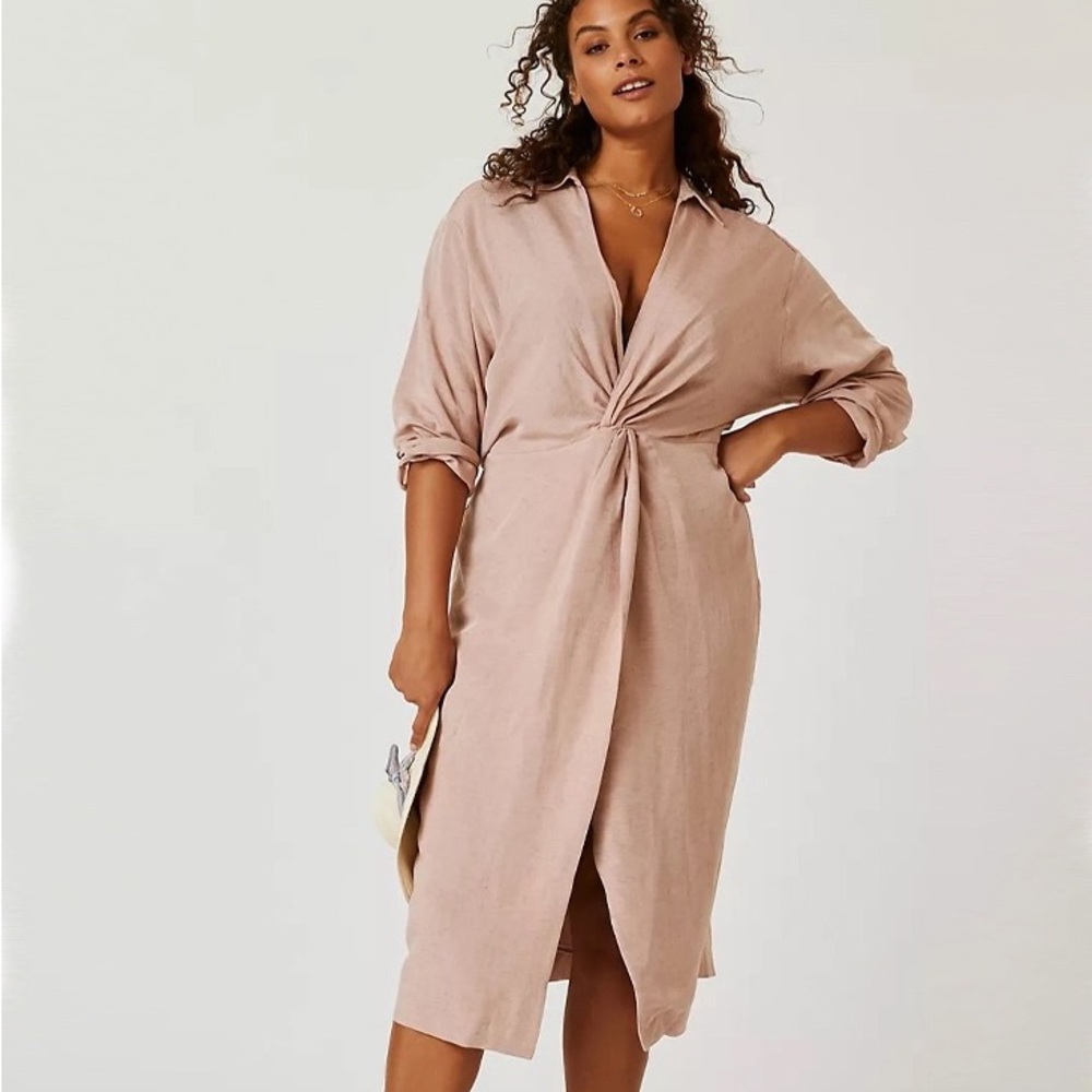 Anthropologie Blush Pink Twist-Front Dress